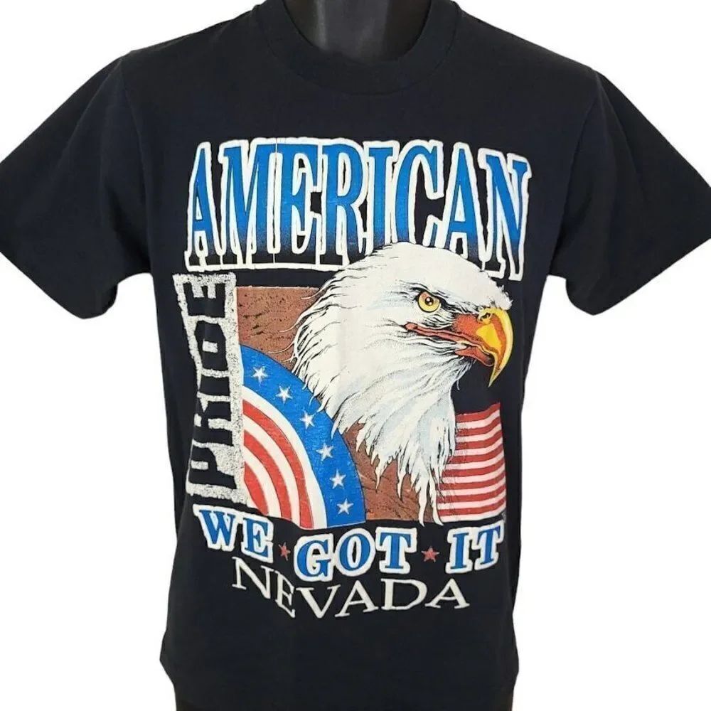 Bald Eagle T Shirt Vintage 80s 90s American Pride Nevada Made In USA Mens Small
